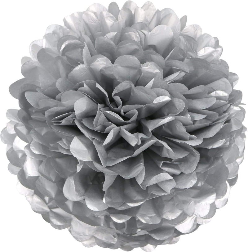 IGUO 30pcs Tissue Pom Poms Party Supplies,Yellow Navy Blue White Silver Birthday Party Decorations Paper Tassel Garland for Bridal Shower Wedding School Ceremony Graduation Theme Party Supplie - Image 5